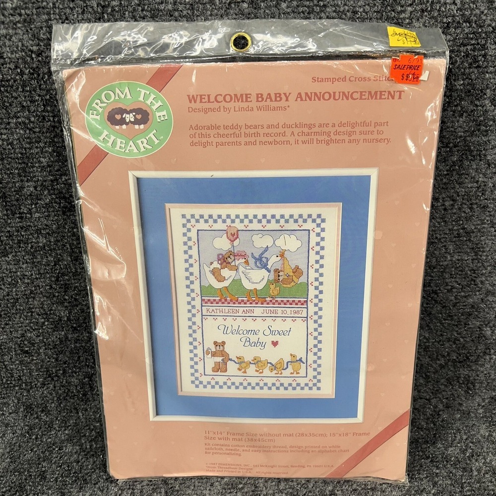 From The Heart stamped cross stitch Kit #53004 Welcome Baby Announcement new